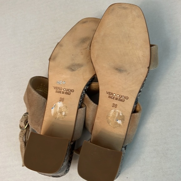 VERO CUOIO AVELLINI SNAKESKIN AND CREAM LEATHER BLOCK HEEL SANDALS - Picture 7 of 7